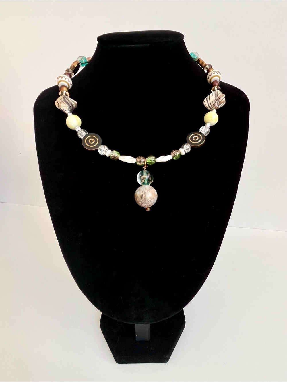 Boho Statement Necklace, Multi-Bead Earth Tone Artisan Style